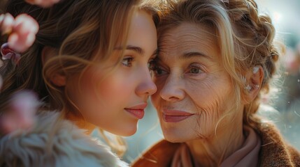 Obraz premium Happy senior woman enjoying in daughter's affection on Mother's day.