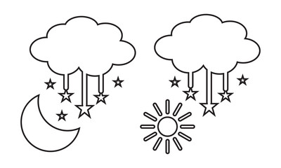 Day and night, dark and light modes. Screen modes icons set. Screen brightness and contrast level control icons. Day night switch. Vector Illustration
