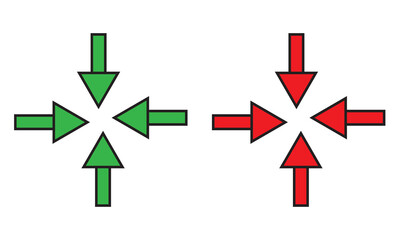 Obraz premium Inward arrow icon vector. Six Arrows icon sign symbol in trendy flat style. Set elements in colored icons. Arrow pointing center vector icon illustration isolated on white and black background. EPS10