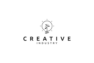 plant seed logo inside a glowing bulb in simple linear line design style