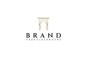 gold window curtain logo in line art design style