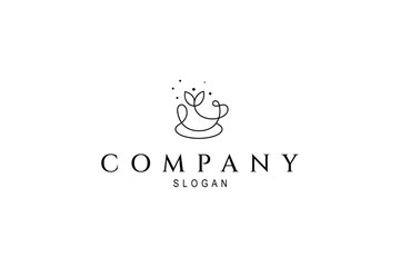 coffee tea cup logo with flowers in continuous line design style