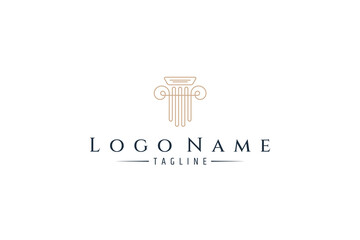 Greek pillar column logo with line art design style