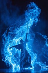 A dramatic scene featuring a male wizard in a dark, smoky setting, wielding a magical staff, capturing the intense and mystical essence of fantasy and sorcery with powerful spellcasting, Generativ AI