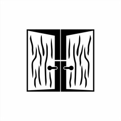 Unique, unusual door logo design with wood texture illustration.