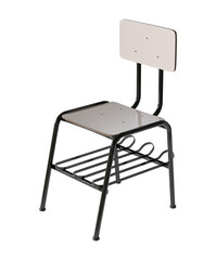 wooden school chair with black painted iron legs