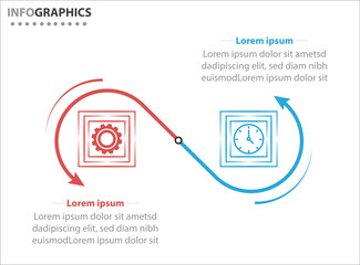 Two infographics element. Vector illustration. Vector business template for presentation. Timeline with 2 option. Vector Infographic label design template with icons and 2 options or steps.