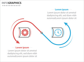 Two infographics element. Vector illustration. Vector business template for presentation. Timeline with 2 option. Vector Infographic label design template with icons and 2 options or steps.