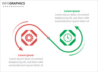 Two infographics element. Vector illustration. Vector business template for presentation. Timeline with 2 option. Vector Infographic label design template with icons and 2 options or steps.