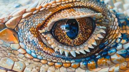Lizard close up eye portrait. Reptile animal nature photo exotic pet macro