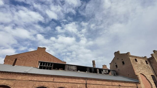 slow motion of large abandoned factory
