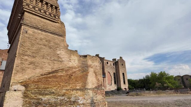 slow motion of large abandoned factory
