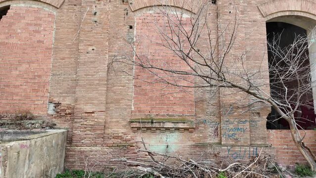slow motion of large abandoned factory
