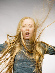 Girl with blowing long hair