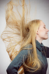 Girl with blowing long hair