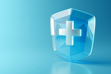 Obraz premium A sleek and elegant glass shield with a cross symbol, representing protection and security in a modern and transparent design, emphasizing clarity and purity with a reflective surface, Generativ AI