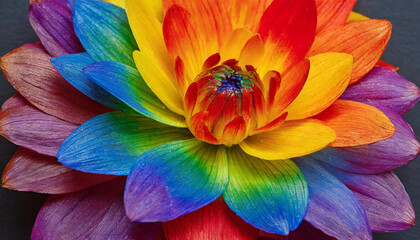 macro close photo of a flower with petals painted in the colors of the lgbt flag and rainbow, wallpaper background texture for presentation, queer gay lgbtqia pride month of visibility, summer june