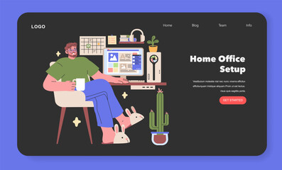 Home Office Setup illustration A tranquil work environment at home featuring a well-organized desk, personal touches, and a hint of greenery Vector illustration