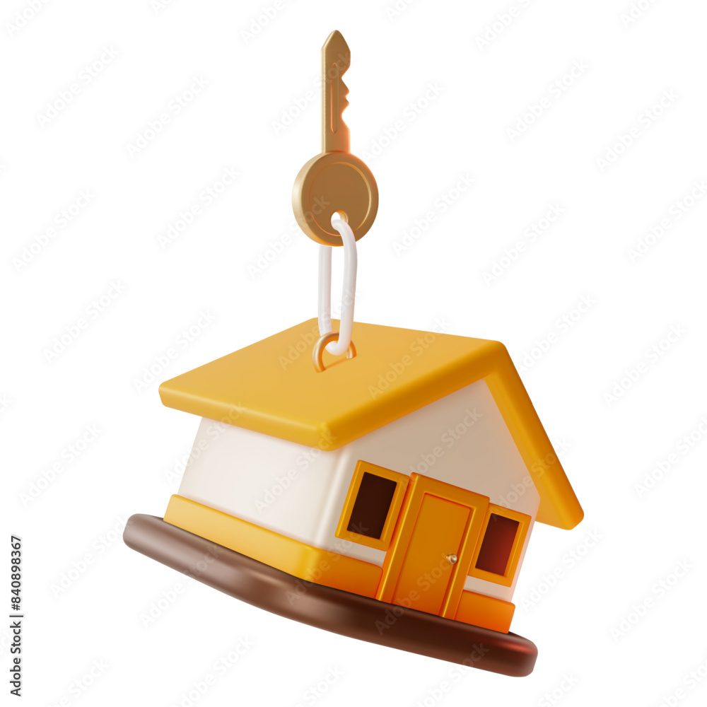 Sticker 3d House Credit Concept Cartoon Design Style Isolated on a White Background. Vector illustration of House Keychain