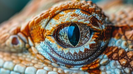 Fototapeta premium Lizard close up eye portrait. Reptile animal nature photo exotic pet macro