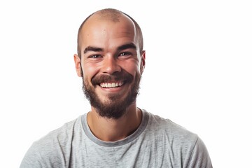 Smiling bearded man presenting a friendly and welcoming expression against a white background