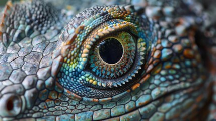 Fototapeta premium Lizard close up eye portrait. Reptile animal nature photo exotic pet macro