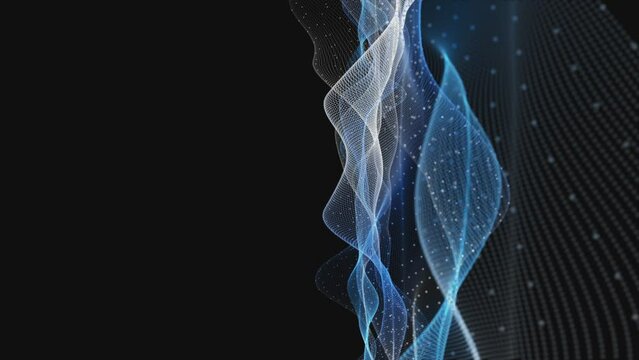 Futuristic video animation with particle wave object in slow motion and space for text, 4096x2304 loop 4K