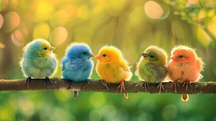 Naklejka premium A group of small birds perched on a branch