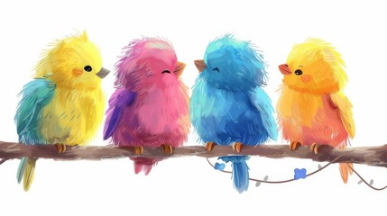 Naklejka premium A group of colorful birds sitting on top of a tree branch