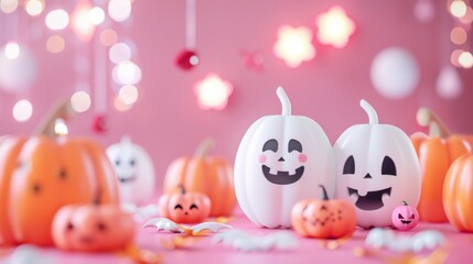 Fototapeta premium A group of pumpkins with faces painted on them