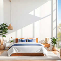 Interior of a modern bedroom in minimalist style.