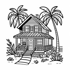Tropical Beach House Coloring Page