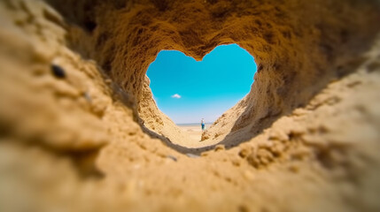 coração na areia da praia 