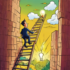 Man on the roof, motivation drawing , illustration