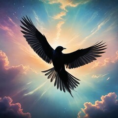Obraz premium black bird fly in the sky