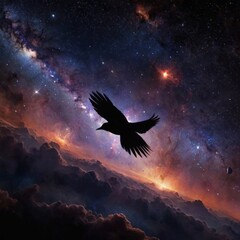 Fototapeta premium black bird fly in the sky