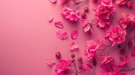 Fototapeta premium Beautiful flower branches and buds on one colored floral plain background