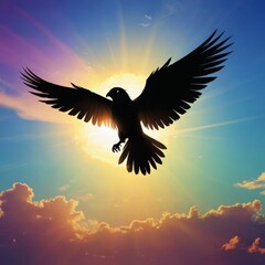 Obraz premium black bird fly in the sky