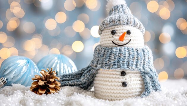 Festive snowman in cozy christmas scene with sparkling snowy landscape and holiday cheer
