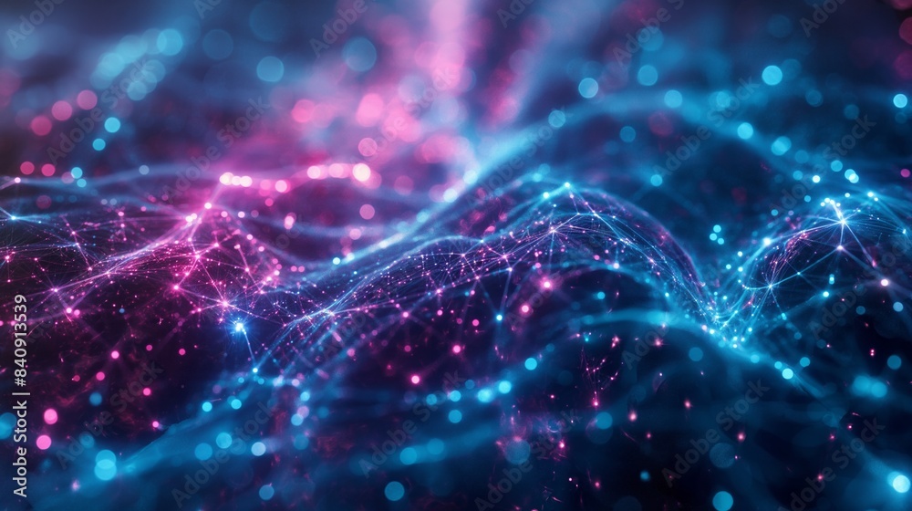 Wall mural abstract digital wave pattern with glowing particles, symbolizing data flow and cyber technology