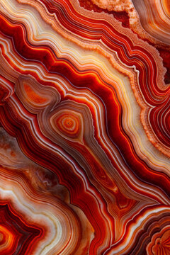 Elegant red agate texture. Digital art of a polished red agate surface, presenting rich red and orange hues.Ideal for invitations, greeting cards, covers, wallpapers, ceramics and other projects. High