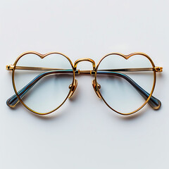 Unusual heart shaped glasses, creative accessory design, close-up, isolated on white