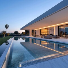 Fototapeta premium Minimalist modernist villa showcasing bauhaus principles with sleek lines, flat roofs, natural light