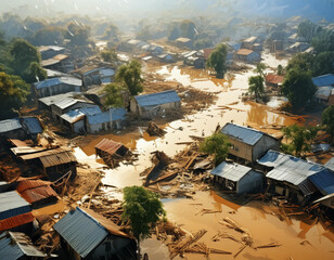 Aerial view of flood and natural destruction