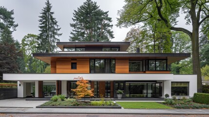 Modernist villa embracing bauhaus influence  minimalist design, open layouts, and natural materials