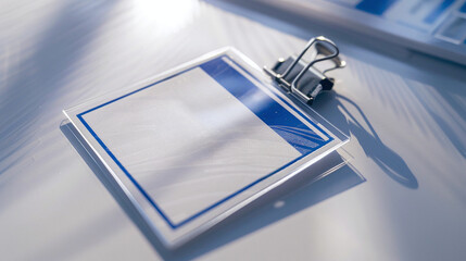 a blank lanyard, ID card mockup, blue, white and black