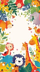 Obraz premium Animal Day PosterFocus on a colorful Animal Day poster with various animals, with a bright background