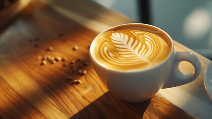 Cup of coffee with latte art pattern milk foam