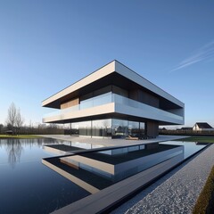 Fototapeta premium Modernist villa honoring bauhaus legacy through geometric lines and minimalist design