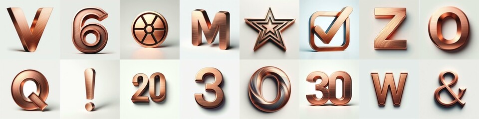 Brushed Copper metal Lettering Typeface. AI generated illustration